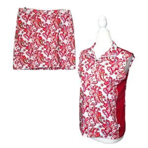 Maggie Lane golf skirt skort set and shirt paisley pink size medium and small